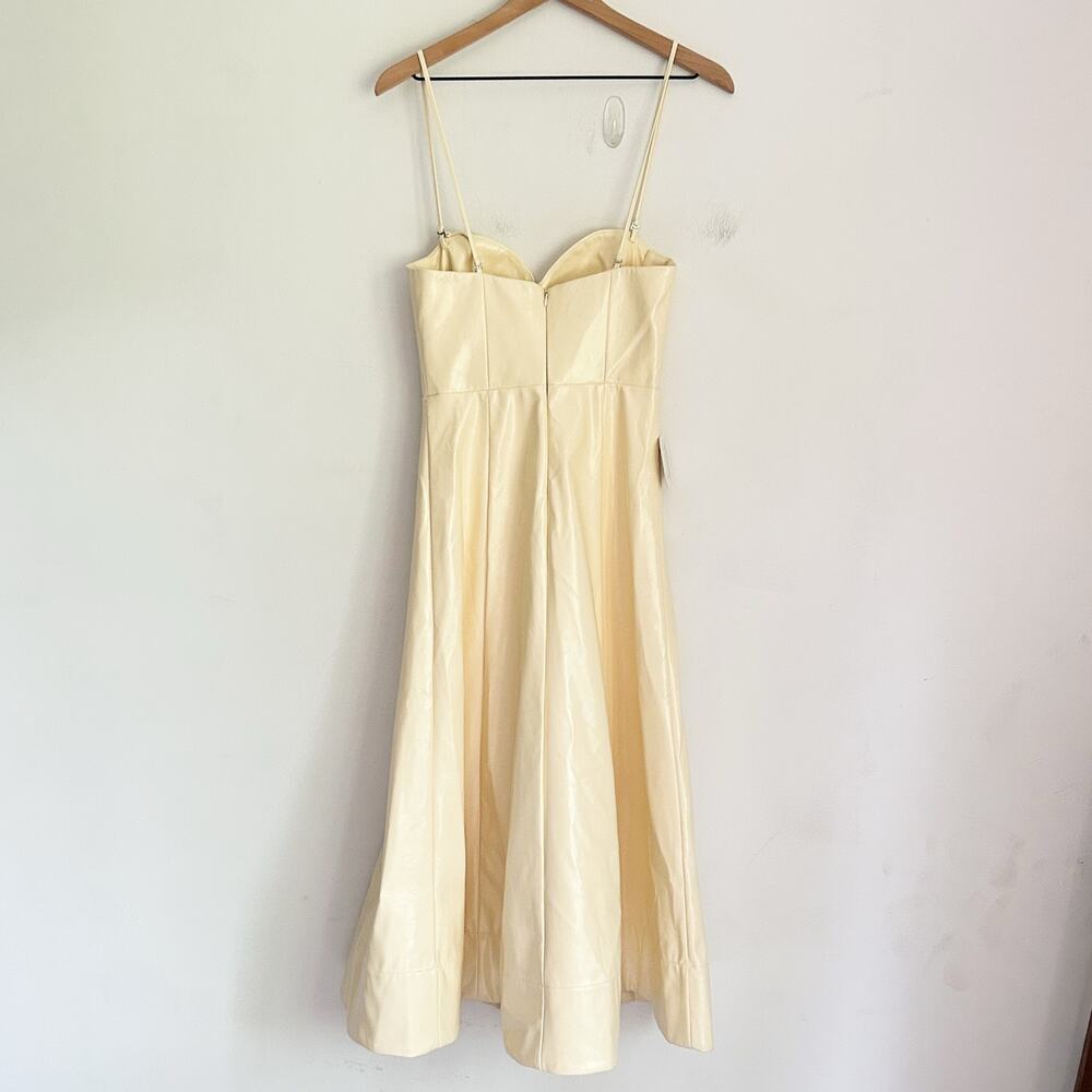 NEW Staud Faux Leather Abstract Fit Flare Midi Dress Cream Size 2 - Picture 5 of 8
